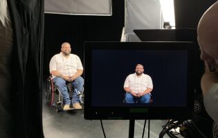 On set filming man in wheelchair for Words Matter gallery video